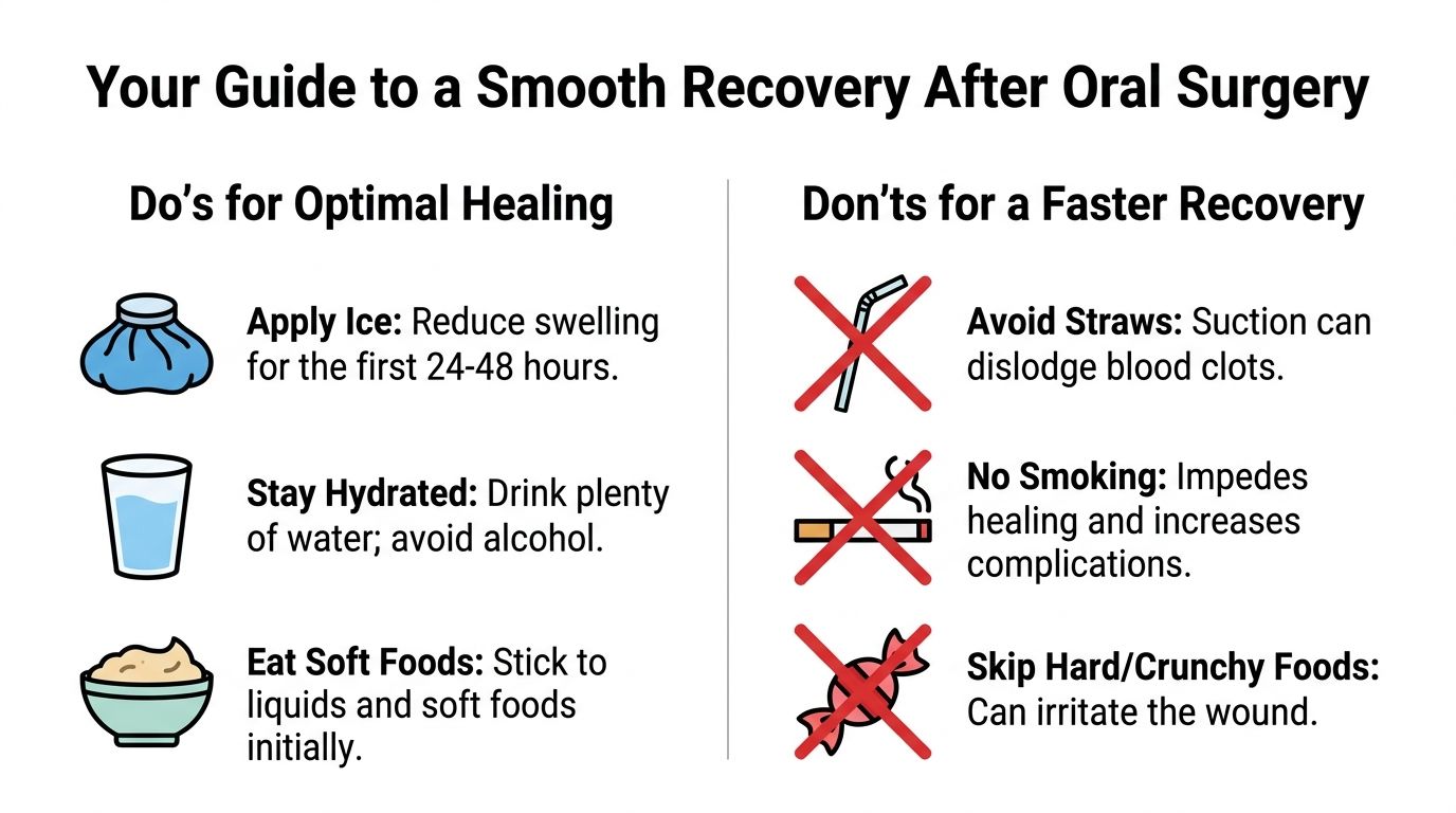 An infographic titled Your Guide to a Smooth Recovery After Oral Surgery listing key post-operative tips.